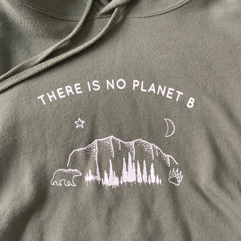 There is No Planet B Olive Green Cropped Hoodie with Environmental Print - Picture 2 of 10